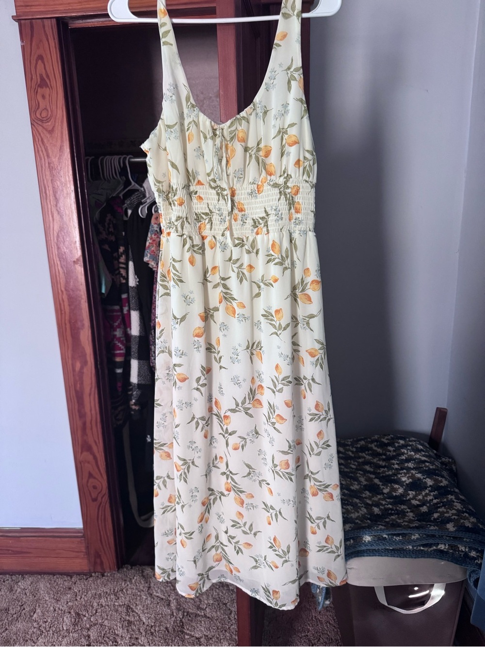 Sincerely Jules Cream Lemon & Green Leaf Midi Sundress